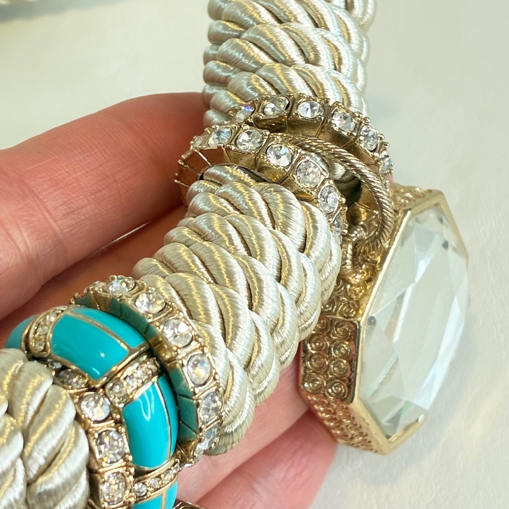 Chunky Statement Rope Necklace Rhinestone Faceted Mirror Pendants Gold Tone - Picture 15 of 16